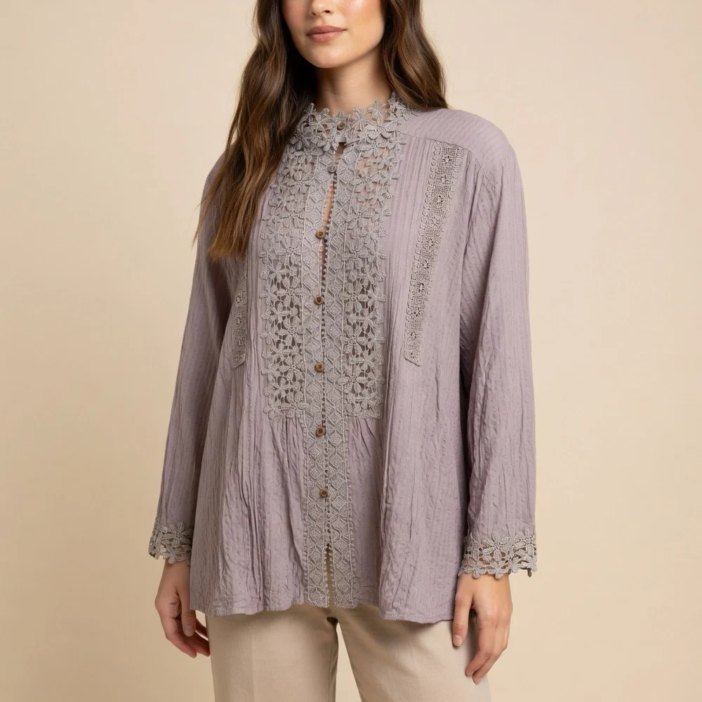 Paposon Lace Crinkle Top Sz XL - Picture 5 of 16